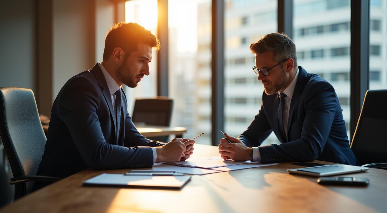 Professionisti che negoziano un contratto in un ufficio moderno